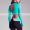 Long sleeve polyester green breathable yoga sport tops women