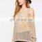 Fashion women open knit long sleeves cold shoulder pullover sweater