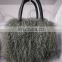 High fashion avocado green grey white long hair Mongolian lamb fur bag Women handbags