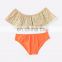 Orange Floral Print Flounce Off The Shoulder Bikini Set