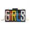 Multi Colored Rainbow GIRLS Letters Monogram Elegant Acrylic Bag Wedding Bridal Purse Party Evening Clutch Bags