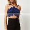 Custom wholesale stylish lace sheer strapy sexy tight ladies plain crop tops