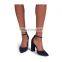 wholesale navy suede court shoe with ankle strap women block heels sandals shoes lady footwear