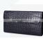 crocodile pattern cow leather men's triple folding clutch long wallet purse hangbag with wristlet black