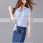 latest design casual teen girls matching blue and white stripe chiffon tshirt with bow slim fit tops for women