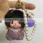 Mini MONCHHICHI with rabbit fur keychain charge for smartphone/hand bag/car