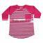 Wholesale 2016 hot pink strip long sleeve raglan shirts with pocket kids boys match girls striped raglan shirts