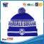 Wholesale White Stripe Knitted Hat Custom Cheap Blue Beanie with embroidery
