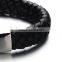 Wide Braided Leather Bracelet for Men Black Genuine Leather Wristband With Magnetic Box Clasp