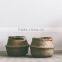 Seagrass storage baskets with leather hanldes, belly decorative seagrass baskets