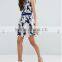 Guangzhou Fashion Clothing OEM Navy Slash Detail Sexy Organza Floral Dress