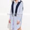 Guangzhou Clothing OEM Blue Vertical Striped Shawl Button Dress With Curved Hem