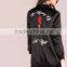 Black Rose Embroidered Bomber Jacket 100% Polyester Vintage Casual Back Silky Longline Winter Zipper Jacket