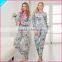 Wholesale Custom Women Fancy Printed Pajama Hoody+pant Cvc French Terry Comfortable Design Winter Pajamas Set for Women