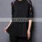 2016 Spring Summer Fashion Lady Three Quarter Sleeve Loose Lace Stitching Blouse Black Women Apparel for Work