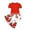 plain red top and rose pattern bell bottom 2pcs beautiful Baby Girl boutique suit