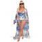 Mesh Sexy Two Piece Set Women Dollar Print Skinny Outfits Long Sleeve Cloak Bodysuit And Pants Beach 2 Piece Set Summer