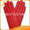 2016 China red Ladies leather gloves Circular embroidery patterns lining two tone gloves