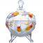 Colorful three-legged galss fruit cup with lid