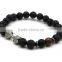 New 8mm Natural Black Lava Stone Bead Barbell Charm Elastic Bracelets