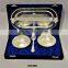 Brass Ice Cream Cups Bowl set with Tray Silver Plated in Gift Box