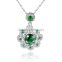 2016 Elegant custom green jade sunflower zircon jewelry set with pendant ear studs and ring