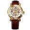 Elegant Leather Band Skeleton Dial Mechanical Mens Watch