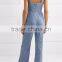 Wholesale Women Apparel Relaxed Wide-leg Belted Waist Shoulder Straps Chambray Jumpsuit(DQE0167J)