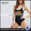 2017 MGOO One Piece Swimwear White Piping Scoop Neck Custom Gold Foil Print Swimsuit With RVCA Neoprene Logo