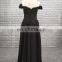 Wholesale Off Shoulder Low Back Appliques Chiffon Black Long Sex Prom Dress