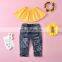 A0250# Baby Girl Clothes Summer 2020 Kids Girls Clothing Sets T-shirt+ Holes Jeans Two Piece Casual Children Outfits