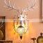 Nordic Decorative Antlers Antique Rustic Country Village Led Deer Head Resin Crystal Glass Wall Mount Lamp Light for Bars Hotel
