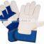Industrial Safety Cow Split Leather Working Gloves Blue Cuff