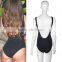 Lady Swimsuit Side Cut Out Backless Strappy Shoulder One Piece Monokini Swimwear