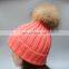 2016 popular raccoon fur ball/pom pom fashion winter hats for girl