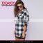 Womens Long Sleeve White and Black Plaid Hoodie Shirt Jacket