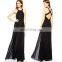 black chiffon long graceful halter neck , cross set back maxi party dress weddding party dress