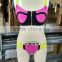 New Fashion 2016 Sey Hot Pink 2 Piece Bikinis Set Black Bandage Swimsuit Women's Fashion Bathing Suit Swimwear