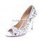 Stylish Open Toe Footwear Safety Metal Heels, Custom Low Heel Silver Crystal Wedding Shoes