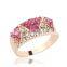 Zinc alloy pink white rhinestone full jewelled latest molded rose gold finger ring