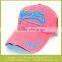 pink color prewashing baseball cap, 3D applique embroider baseball cap for grils
