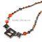 Stainless Steel Lobster Clasp Orange Beaded Necklace Earring Sets