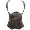 Women's Punk Style Brown Color Stripes Body Sculpting Vest Corset sexy steel bone one pocket corset