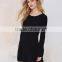 Long Sleeve Black Open Back tie neck women casual cotton summer dress