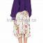 Customized Lady's Apparel Multicolor Asymmetric Hem Pleated Floral Silk Midi Skirt(DQM018S)