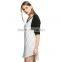 Girl's v neck long vertical stripe black and white long t-shirt vertical stripe