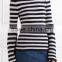 Among Best Selling Bell Sleeved Navy Blue and White Striped Women Spring Sweater