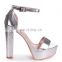 Women latest heel fancy party color design high block heels platform ankle strap closed back sandals shoes