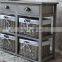 Vintage Grey Range - Two Drawer and Four Wicker Basket Storage Unit