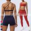 Wholesale Custom Workout Wear One Shoulder Sport Bra Pleated Waist Shorts Leggings 3 Piece Suit Gym Fitness Yoga Set For Women